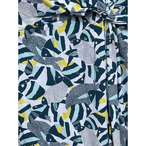 Lands End Woman's Fish Print Stretch Faux Wrap Twist Front Dress NWOT Size S 🐟 - Picture 2 of 9